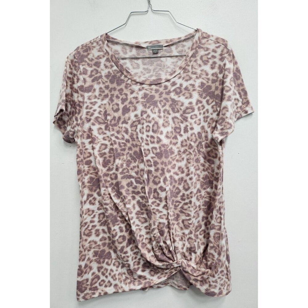 TBH To Be Honest Womens T-Shirt XL Brown Leopard Print Knotted Hem Short Sleeve